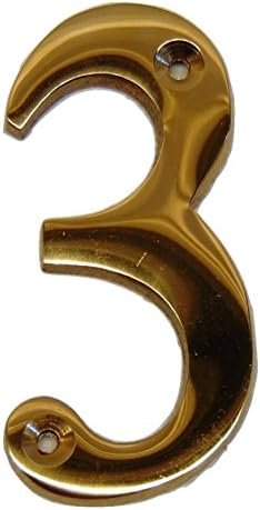 Heavy 3" (77mm) Polished Brass House Door/Gate Numbers 3/16" (5mm) Thick (Number 3)