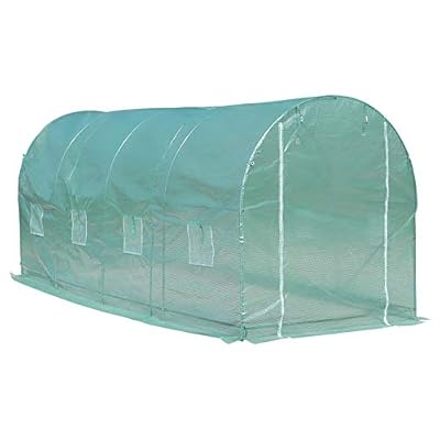 Outsunny Serre de Jardin Tunnel Surface Sol 10 m² 5L x 2l x 2,10H m châssis Tubulaire renforcé Porte zippée 8 fenêtres enroulables Vert