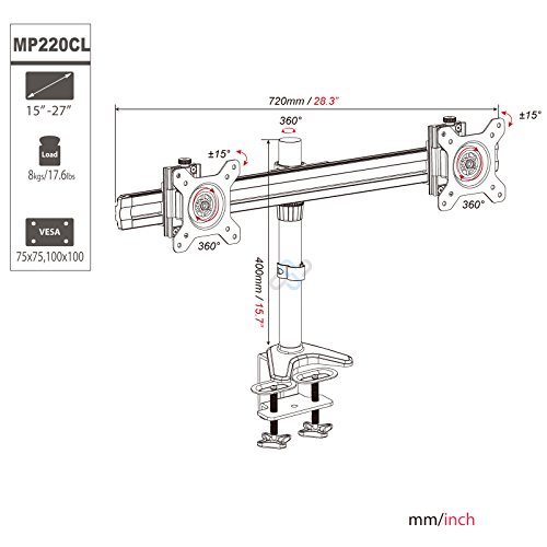 HFTEK® MP220C-L 2 Fach Monitor Halterung Halter Tischhalterung Stand schwenkbar neigbar (MP220C-L ) - 2