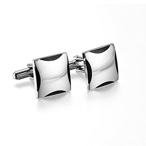 FACILLA® Men's Vintage Silver Square Cufflinks- Retro Etched Edge Design Cuff Links