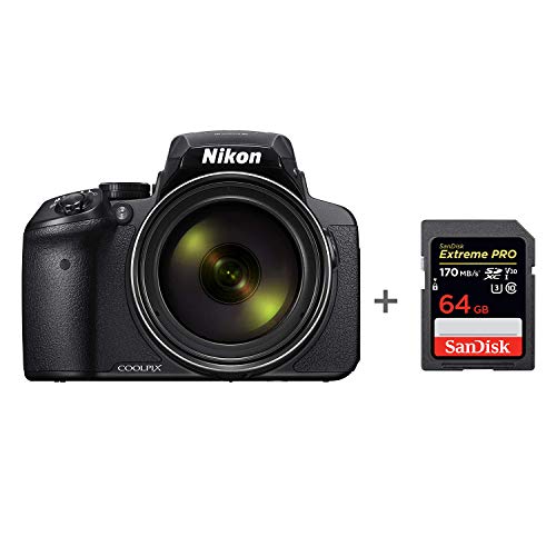 Cámara Digital Nikon COOLPIX P900, Sensor CMOS de 16,0 megapíxeles, Zoom 83x, Pantalla LCD de 3 Pulgadas con Tarjeta de Memoria SanDisk Extreme Pro