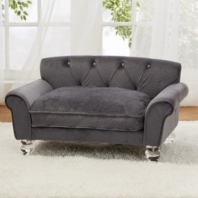 Enchanted-Home-Pet-La-Joie-Velvet-Pet-Sofa-Grey