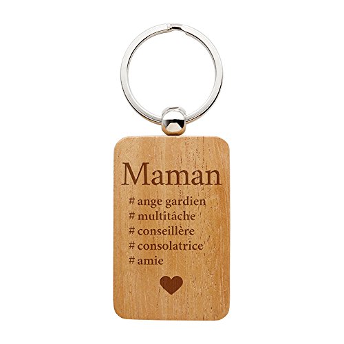 Gravado - Porte-clé avec gravure - Hashtag Maman - Standard - Porte-clef rectangulaire en bois - Idée cadeau pour la fête des mères - Cadeau de Noël - Cadeau d'anniversaire - 6 x 3,5 cm