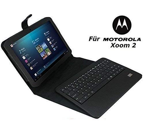 LEDELI Bluetooth sans Fil Qwertz Clavier Allemand avec Housse de Protection Étui Housse Étui Sacoche pour Motorola - Noir, pour Xoom 2 QWERTY US Disposition du Clavier