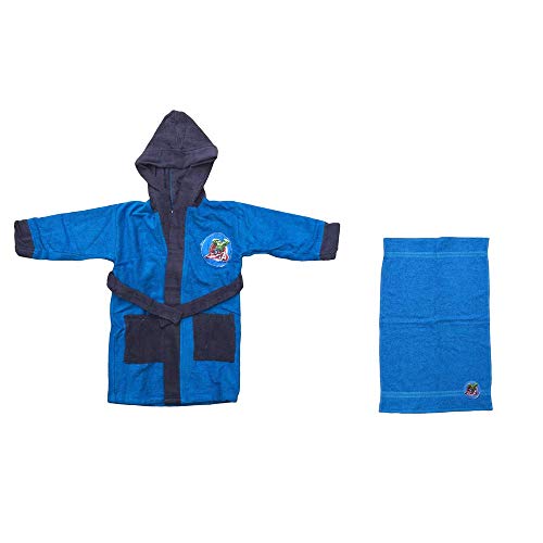 Juego de albornoz con capucha + toalla de mano Avengers Hulk Capitan América Marvel de algodón, tallas 3/8 años - 1922-1503 Anni 03/04 (98/104 Cm.) azul celeste