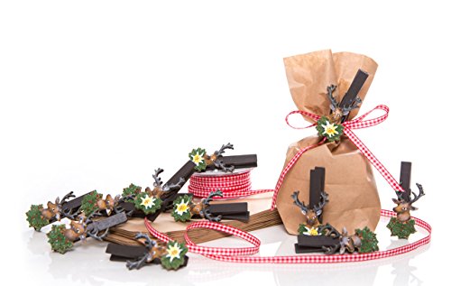 20 Gastgeschenk Geschenktüten mit Geschenkband bayerisch in rot weiß kariert mit Hirsch Elch Rentier Holzklammer; auch für Weihnachtsgeschenke …; 1a-Qualität