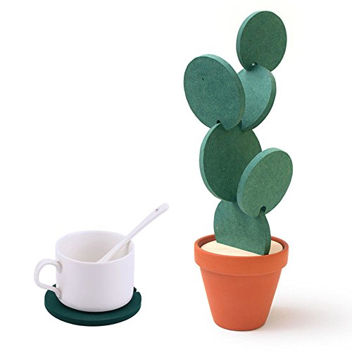 WCOCOW Set da coaster con supporto, 6 pezzi Set di alberi a sagoma a forma di cactus di DIY verde per bere, regalo di festa e decorazione domestica (6Set-Green)