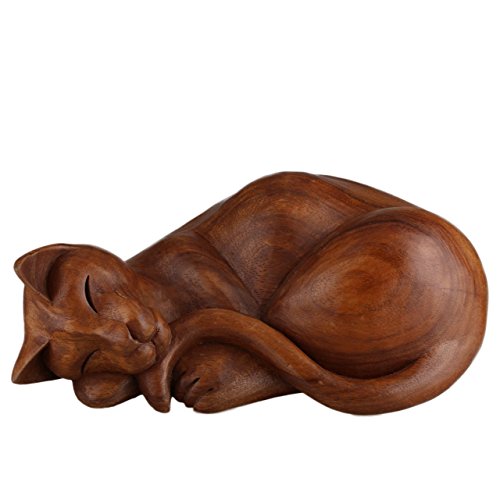 Holz-Katze Schnitzerei aus sehr schönem Suar Holz HTKA050