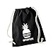Produktbild Baumwoll Turnbeutel mit Spruch Motiv Ananas Hipster Sport Jute Tasche Gym Bag Black (Druck weiß)