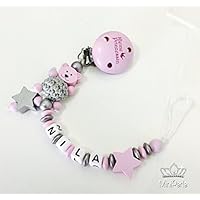 Schnullerkette mit Namen - Kleine Prinzessin - Bär mit Häkelperle - Stern - Mädchen - C022