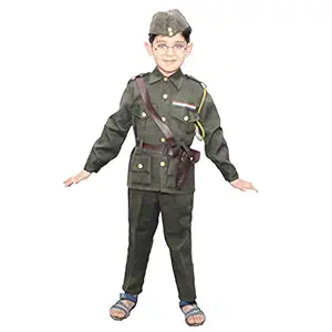 Kaku Fancy Dresses Subhash Chandra Bose National Hero/Freedom Fighter Costume for Independence Day/Republic Day -Green, 7-8 Years, for Boys