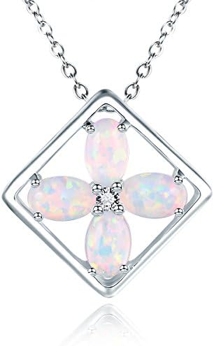 Hutang Stone Jewelry Created Opal and Similar Diamond 925 Sterling Silver Cross Pendant Necklace Fine Fashion Gemstone Jewelry