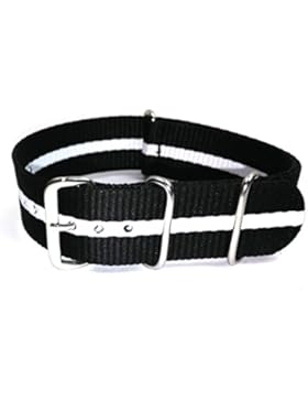 Herzog Outdoor, Nylon Uhrarmband 20mm, schwarz mit weißem Streifen, Textil, Durchzugsband für Sport & Style mit...