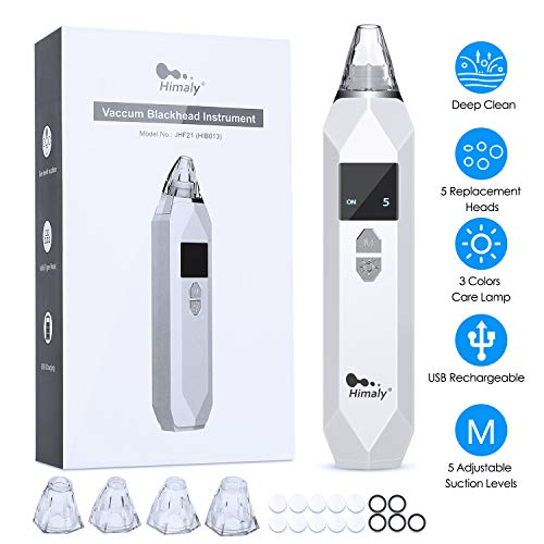 Himaly Extracteur Point Noir Aspirateur électrique Nez Visage Professionnel Anti Acné Tire Comédons Nettoyeur de Nez Visage avec 3 LED Lumières de Beauté 5 Niveaux et 5 Têtes d'Aspiration