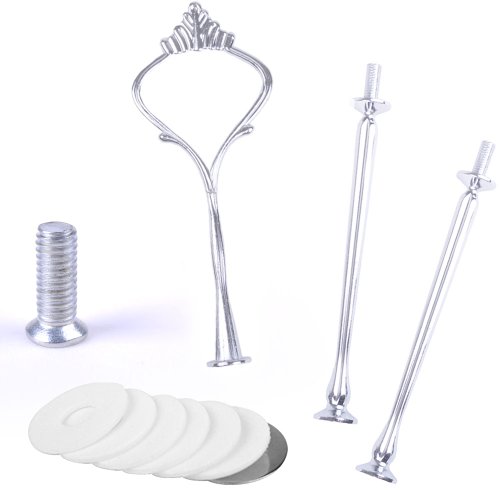 10 Set Silbern Silber Metallstange Mittellochausstech bis 3 Etage fuer Hochzeitstorte Etagere Tortenstaender Tortenhalter Torten - 4