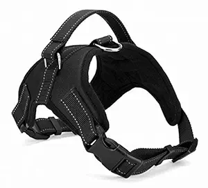 Genesis Dog Harness, Easy Control Chest Body Belt for Pets. Black, Size Large, Choke-Free Double Padded Vest with Adjustable Neck and Chest. Reflective Soft Breathable Mesh (Girth inch: 26