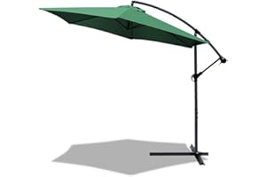 VOUNOT® 3m Cantilever Garden Parasol, Banana Patio Umbrella with Crank Handle and Tilt for Outdoor Sun Shade, Green