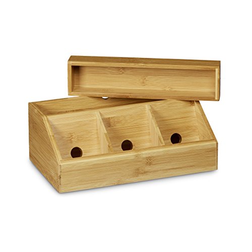 Relaxdays Schreibtisch-Organizer aus Bambus H x B x T: ca. 11 x 30 x 17,5 cm inklusive Handyhalter auch als Ladestation Aufbewahrungsbox für den Schreibtisch Organizer im Büro mit 5 Fächern, natur - 5
