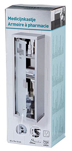 Medizinschrank 15x45x12cm Arzneischrank Hausapotheke Erste Hilfe Medikamentenschrank Verbandschrank Badschrank Wandschrank mit Tip-on Automatik Edelstahlkorpus mit Glasfront - 2