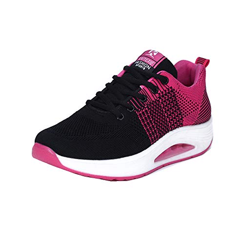 Mujer Zapatillas de Deporte Cuña Zapatos para Correr Plataforma Sneakers con Cordones Calzado de Malla Air Tacón 5cm Negro Rosa Morado Blanco 34-39 Rosa-1 38