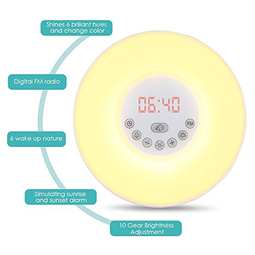 Preisvergleich Produktbild TKSTAR Wecker Licht Wake Up Light Lichtwecker Sonnenaufgang Simulation Dämmerung Fading Nachtlicht mit Natur Sounds FM Radio Touch Control und USB JU6638