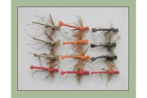 TROUTFLIESUK Foam Daddy Long Legs Trout Flies, 12 Pack. 4 colours, Size 10, For Fly Fishing