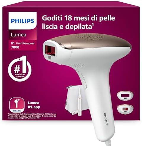 Philips Lumea 7000 Series, dispositivo di epilazione IPL, alternativa ai dispositivi di epilazione laser, con rifinitore a penna Satin Compact, 2 accessori per viso e corpo, modello BRI921/00
