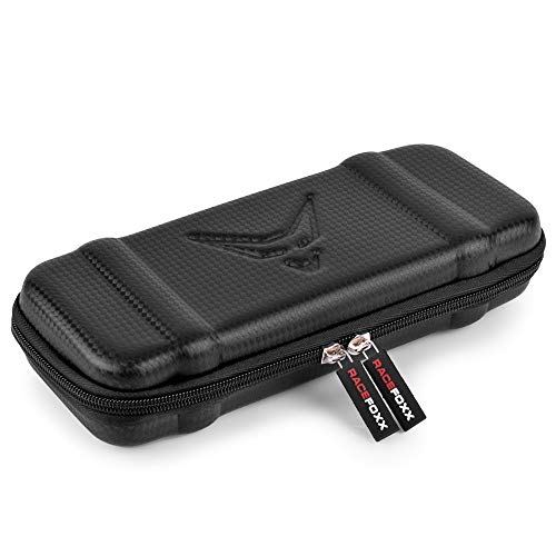 Racefoxx - Caja rígida con cremallera para dispositivos pequeños, auriculares, navegadores, cajas de viaje, 250 x 100 x 45 mm, aspecto de carbono