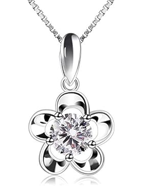 B.Catcher Halskette Kette Anhänger Blume 925 Sterling Silber 5A Zirkonia Damen Schmuck 45CM Kettenlänge Geschenk