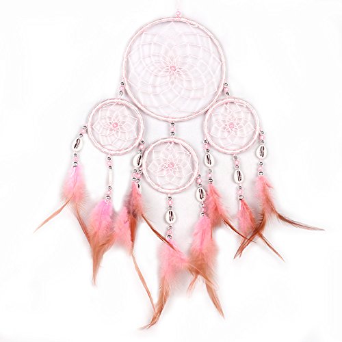 Demiawaking Schön Handwerk Dream Catcher Traumfänger mit Federn fuer Haus Schlafzimmer, Garten, Fenster, Wand ,Auto usw. Hängende Dekoration,und als Geschenk (Pink)