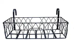 Zain Decor Home Decorative Metal Railing Planter Stand for Plants, Balcony, Garden, Home Decoration -Black (Design-2)