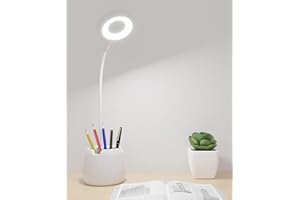BTFARM Lámpara Escritorio LED, Flexo, 3 Niveles de Brillo Panel Táctil, Lámpara de Mesa Regulable Cuidado Ocular con puerto de Carga USB- Lectura