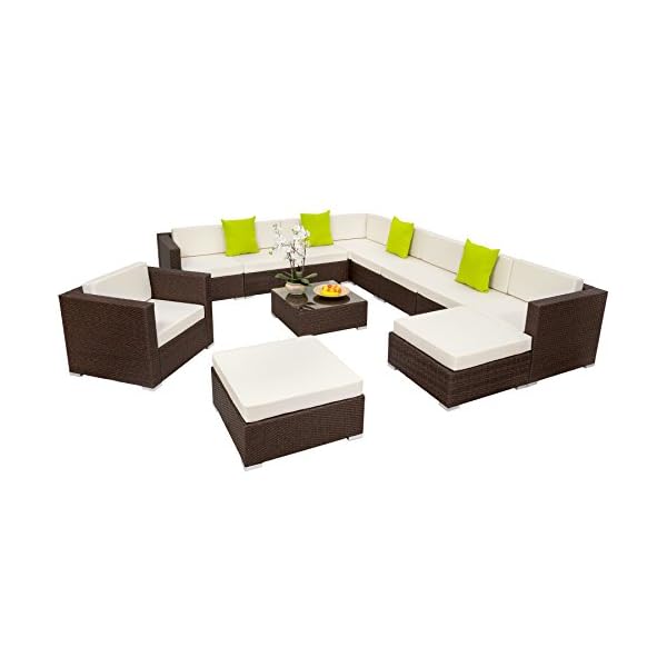 TecTake XXL Aluminium rattan garden furniture sofa set outdoor wicker incl. clamp (Brown Antique | No. 401814)