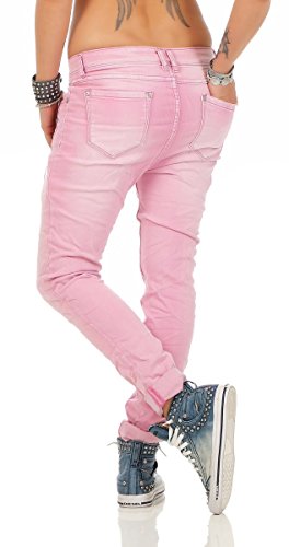 Fashion4Young 10826 MOZZAAR Damen Jeans Jeans Röhrenjeans Haremshose Damenjeans Hüftjeans Baggy (L=40, rosa) - 