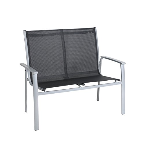 Preisvergleich Produktbild greemotion Stapelbank Monza silber / schwarz, gemütliche Gartenbank 2-Sitzer, witterungsbeständige Balkonbank mit schnelltrocknenden 4x4 Textilenefasern, Maße: ca. 63 x 111 x 97 cm