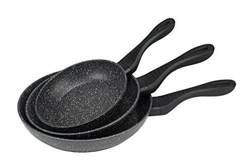 ITSS4You IT-3000 3er Pfannenset aus geschmiedetem Aluminium mit Edelstahlboden, Antihaftbeschichtet, Marmor Beschichtung und Soft Touch Griff, schwarz, Ø20cm, Ø24cm, Ø28cm - 2