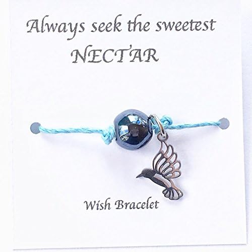 Hummingbird Wish Bracelet, Blue Tie On Bead Jewelry, Make A Wish, Motivational Gift