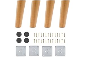 JOLIGAEA 4pz Gambe per Mobili Legno, 20cm Piedini per Tavolino Divano in Legno Massello con Viti e Piastra di Montaggio,per Divano, Armadio e Letto, Antiscivolo e Stabile, angolo obliquo