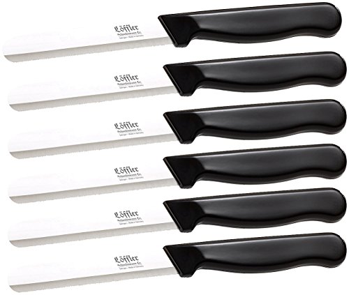 Löffler Schneidewaren Co. 6 Edelstahl-Gemüsemesser aus Solingen, rund, gezackte 8,5-cm-Klinge - 2