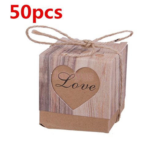 Pixnor Rustikale Kraft Süßigkeiten-Boxen Hochzeit Shabby Chic Sackleinen Vintage Geschenk Schachteln gefallen Hochzeit Gunst – 50 Stücke - 2