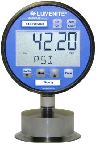 Lumenite LSDPG-4220-C1-1/2"-200PSI Sanitary Combination Digital Pressure Gauge and 4-20mA Pressure Transmitter, 0-200 psi, LCD Display, 0.25% Accuracy, 1-1/2" Tri-Clamp Connection