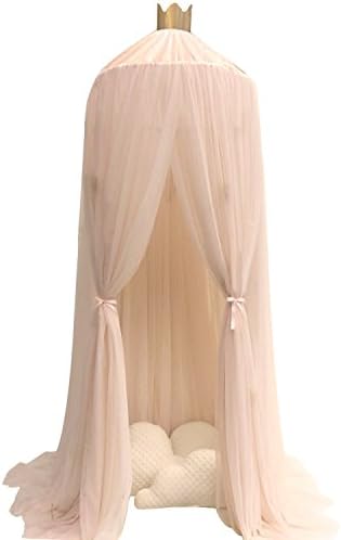 Creti Elegant Ruffle Lace Bed Canopy Mosquito Netting Dome Princess Room Tent Baby Kids Bed Curtain Pink White Khaki Gray