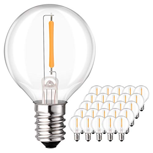 Sunix 1W G40 LED Ersatz Glühlampen, E14 Klarglas Glühlampen 25er Pack, 3000K, 220V-240V, Warmweiß für G40 Lichterketten, Partydekor, Wetterfest