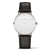 PAUL HEWITT Herren Armbanduhr Sailor Line White Sand aus Edelstahl in Silber mit Lederband in Schwarz