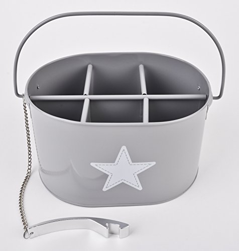 Flaschenhalter mit Öffner Deko Stern Design Metall 13x24x17cm Trendy (Grau)