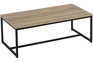 LOLAhome | Mesa de Centro | Mesa Auxiliar para Salón o Comedor Sala de Estar Balcón Oficina| Mesita Baja Sofá | Madera y Acero | 100x36x50 CM | Natural y Negro