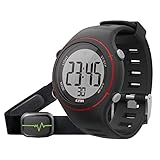 EZON T037 Herren Sport Digitaluhr Outdoor Laufen Armbanduhr mit Brustgurt Herzfrequenz Monitor Alarm Stoppuhr (Rot)