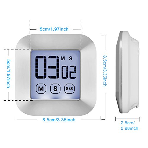 XREXS Touchscreen Digitaler Küchentimer Magnetisch Stoppuhr LCD Display Elektronische Timer Eieruhr mit Stand, lauter Wecker, Kochen Timer für Studium/Workout/Cook (Batterien Inklusive) - 2
