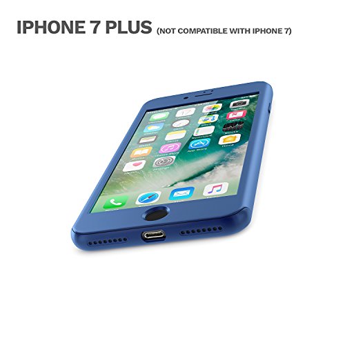 Funda iPhone 7 Plus 360 Grados Completa - Carcasa Integral y Cristal de Vidrio Templado para Movil Apple iPhone 7 Plus - Fundas Delantera y Trasera - iPhone 7 Plus Case Cover  Azul 