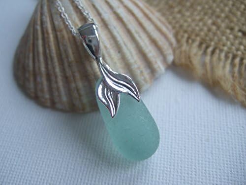Sea Glass Stopper Stem Necklace, Beach Glass Stopper Pendant on Sterling Silver Mermaid Setting